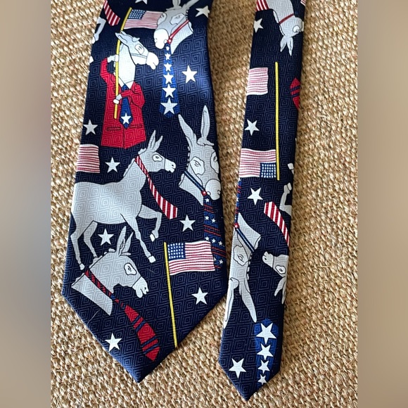 Democrat donkey USA flag navy blue tie. Designs by A. Rogers. - Picture 2 of 8